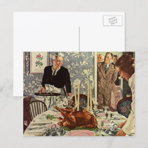 Ouderwetse Thanksgiving Day kalkoen diner met fami Feestdagenkaart