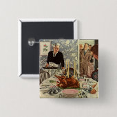 Ouderwetse Thanksgiving Day kalkoen diner met fami Vierkante Button 5,1 Cm (Voorkant /achterkant)