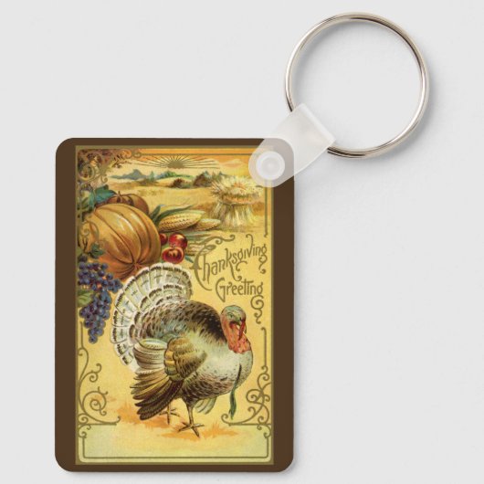 Ouderwetse Thanksgiving-groet met een kalkoen Sleutelhanger (Achterkant)