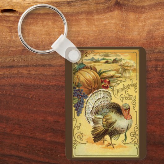 Ouderwetse Thanksgiving-groet met een kalkoen Sleutelhanger (Voorkant)