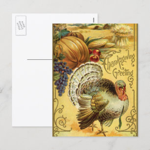 Ouderwetse Thanksgiving-groeten met kalkoen Feestdagenkaart