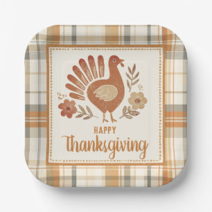 Ouderwetse Thanksgiving-kalkoen geruit Papieren Bordje