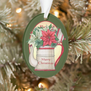 Ouderwetse theepot met poinsettia's Kerstmis  Ornament