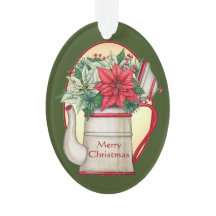 Ouderwetse theepot met poinsettia's Kerstmis 