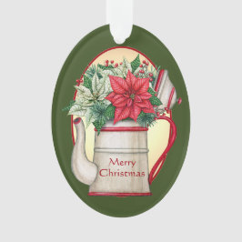 Ouderwetse theepot met poinsettia's Kerstmis  Ornament