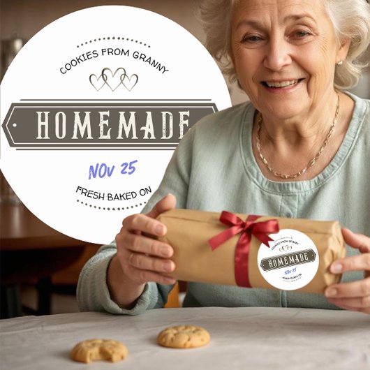 Ouderwetse Thuisgemaakte Met Liefde Handgeschreven Ronde Sticker