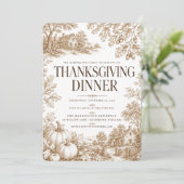 Ouderwetse Toile Thanksgiving-diner Kaart (Staand voorkant)