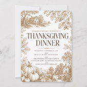 Ouderwetse Toile Thanksgiving-diner Kaart (Voorkant)