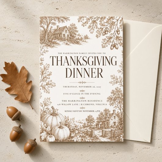 Ouderwetse Toile Thanksgiving-diner Kaart