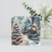 Ouderwetse trein en  Logo Feestdagenkaart (Staand voorkant)