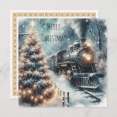 Ouderwetse trein en vintage winters landschap feestdagenkaart (Voorkant / Achterkant)
