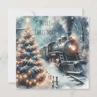 Ouderwetse trein en vintage winters landschap feestdagenkaart