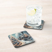 Ouderwetse trein en winterscène bier onderzetter (Rechterzijde)