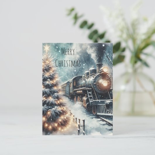 Ouderwetse trein en winterscène briefkaart (Staand voorkant)