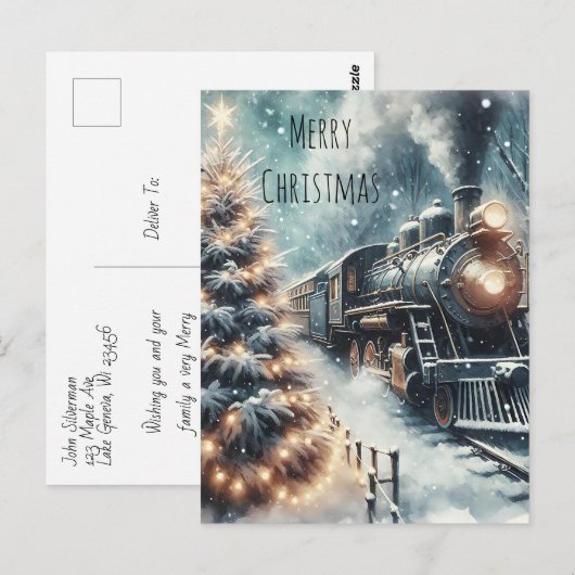 Ouderwetse trein en winterscène briefkaart (Voorkant / Achterkant)