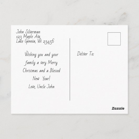 Ouderwetse trein en winterscène briefkaart (Achterkant)