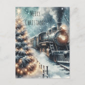 Ouderwetse trein en winterscène briefkaart (Voorkant)
