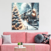 Ouderwetse trein en winterscène canvas afdruk (Insitu (Woonkamer))