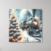 Ouderwetse trein en winterscène canvas afdruk (Voorkant)