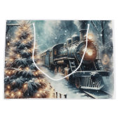 Ouderwetse trein en winterscène groot cadeauzakje (Voorkant)