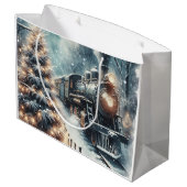 Ouderwetse trein en winterscène groot cadeauzakje (Achterkant Gekanteld)