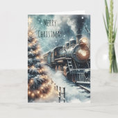 Ouderwetse trein en winterscène kaart (Voorkant)