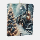 Ouderwetse trein en  winterscène keramisch ornament (Rechts)