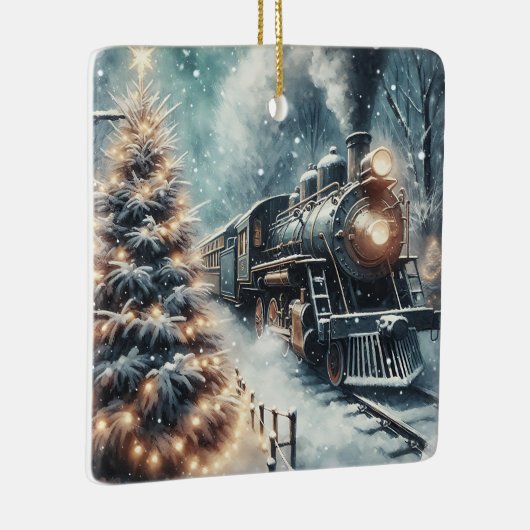 Ouderwetse trein en  winterscène keramisch ornament (Rechts)