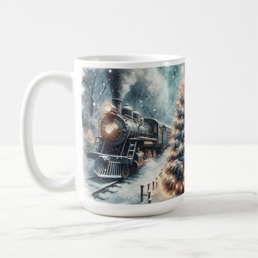 Ouderwetse trein en  winterscène koffiemok (Links)