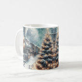 Ouderwetse trein en  winterscène koffiemok (Voorkant links)