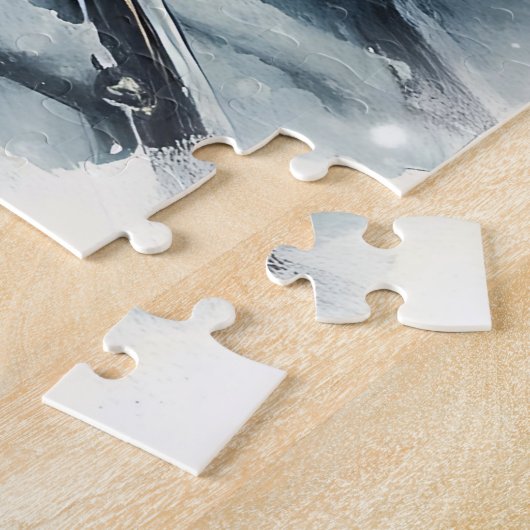 Ouderwetse trein en  winterscène legpuzzel (Zijkant)