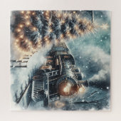 Ouderwetse trein en  winterscène legpuzzel (Horizontaal)
