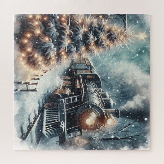 Ouderwetse trein en  winterscène legpuzzel (Horizontaal)