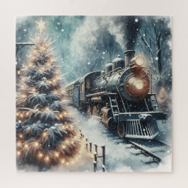 Ouderwetse trein en winterscène legpuzzel