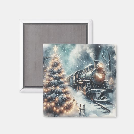 Ouderwetse trein en winterscène magneet (Voorkant / Achterkant)
