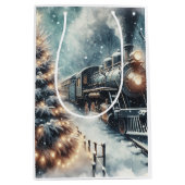 Ouderwetse trein en  winterscène medium cadeauzakje (Voorkant)