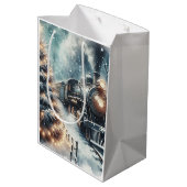 Ouderwetse trein en  winterscène medium cadeauzakje (Achterkant Gekanteld)