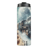 Ouderwetse trein en winterscène thermosbeker (Voorkant)