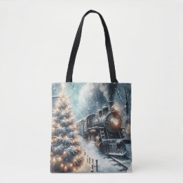 Ouderwetse trein en  winterscène tote bag