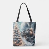Ouderwetse trein en winterscène tote bag (Achterkant)