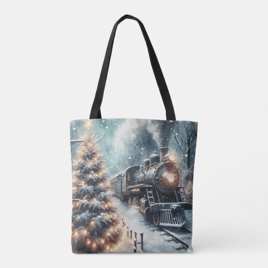 Ouderwetse trein en  winterscène tote bag (Achterkant)