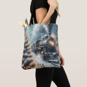 Ouderwetse trein en winterscène tote bag (Dichtbij)
