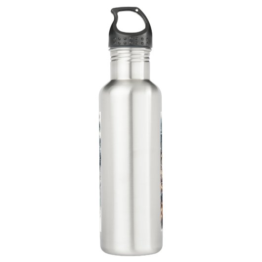 Ouderwetse trein en  winterscène waterfles  (Achterkant)