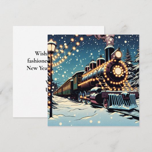 Ouderwetse trein op een kerstnacht feestdagenkaart (Voorkant / Achterkant)
