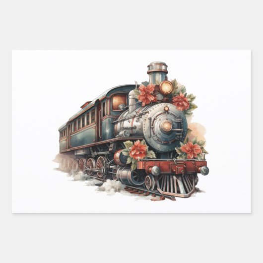 Ouderwetse trein retro kerst inpakpapier vel (Voorkant)