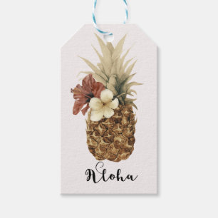 Ouderwetse Tropische Ananas Hibiscus Bloemige Brui Cadeaulabel