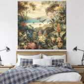 Ouderwetse Tropische Botanische Paradijs Kunst | Canvas Afdruk (Insitu (Slaapkamer))