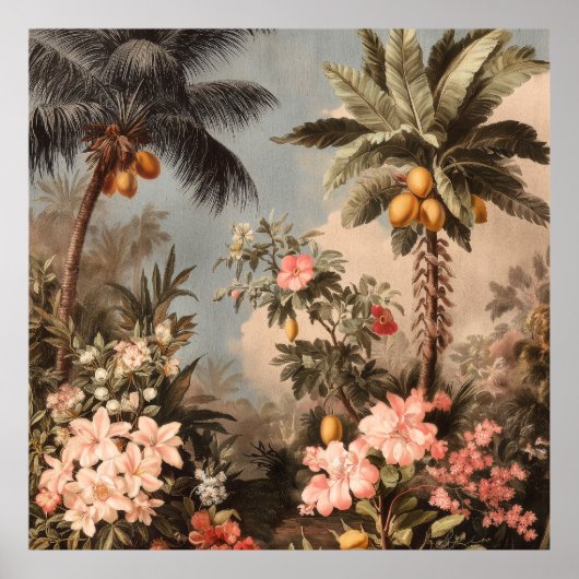 Ouderwetse Tropische Paradijs met Palmbomen Poster (Voorkant)