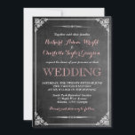 Ouderwetse Trouwkaart met krijtbord en Victoriaans Kaart<br><div class="desc">Trouwkaart in vintage en rustieke stijl met roze en witte lettertype. Versierd met een Victoriaanse bloemenrand en krijtbord achtergrond. Klassiek ontwerp voor uw speciale dag. Pas het lettertype en de tekst aan voor elk evenement,  zoals bruidsuitnodiging,  babyshower,  verlovingsfeest,  vrijgezellenfeest,  verjaardagsfeest en meer.</div>