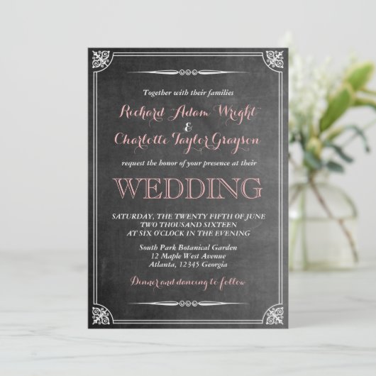 Ouderwetse trouwkaart met krijtbord in Victoriaans Kaart (Staand voorkant)